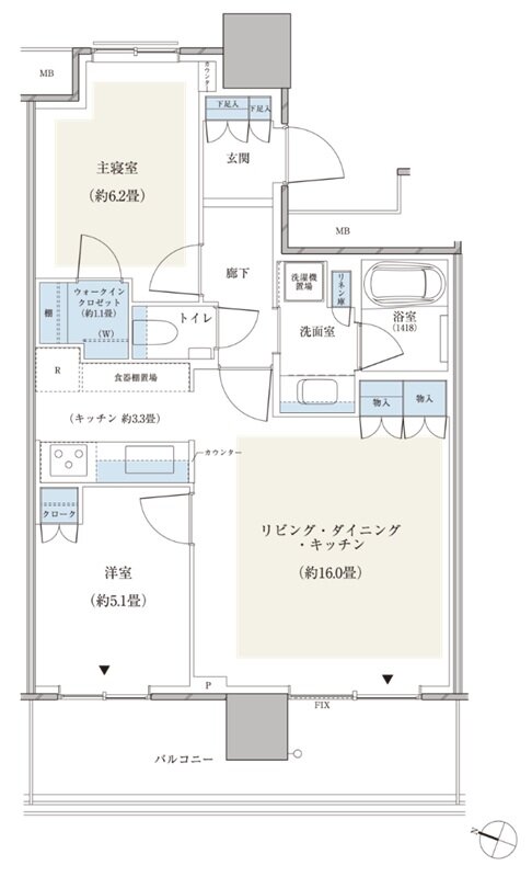 パークシティ小岩　ザ　タワー 間取り 62Wタイプ