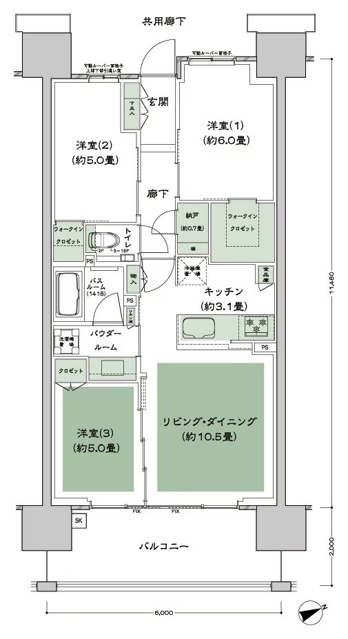 シティテラス下丸子 間取り A-B'b1 type