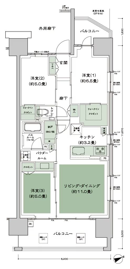 シティテラス下丸子 間取り A-F' type