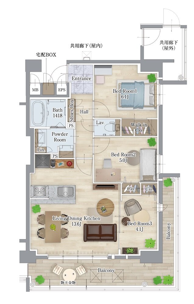 サンレリウス三萩野 間取り Dタイプ