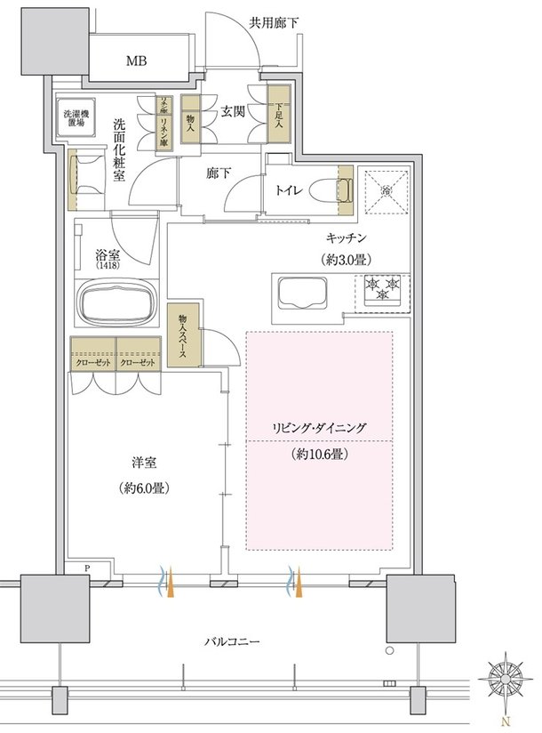 プラウドタワー岡山 間取り 46NC type