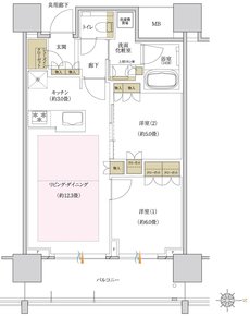 プラウドタワー岡山 間取り 58EB type