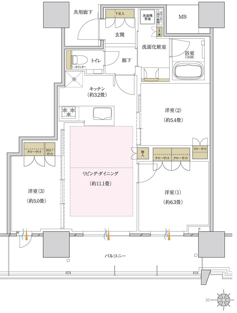 プラウドタワー岡山 間取り 68WB type