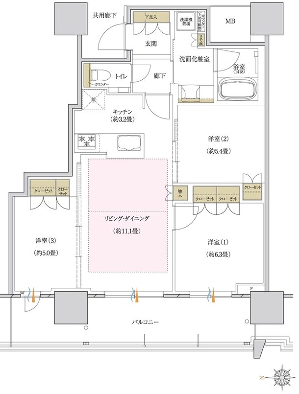 プラウドタワー岡山 間取り 68WB type