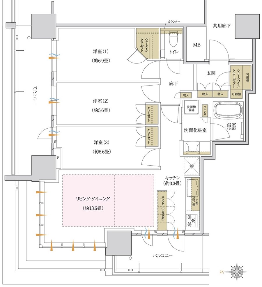 プラウドタワー岡山 間取り 76WA type