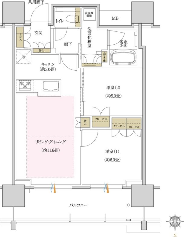 プラウドタワー岡山 間取り 57NB type