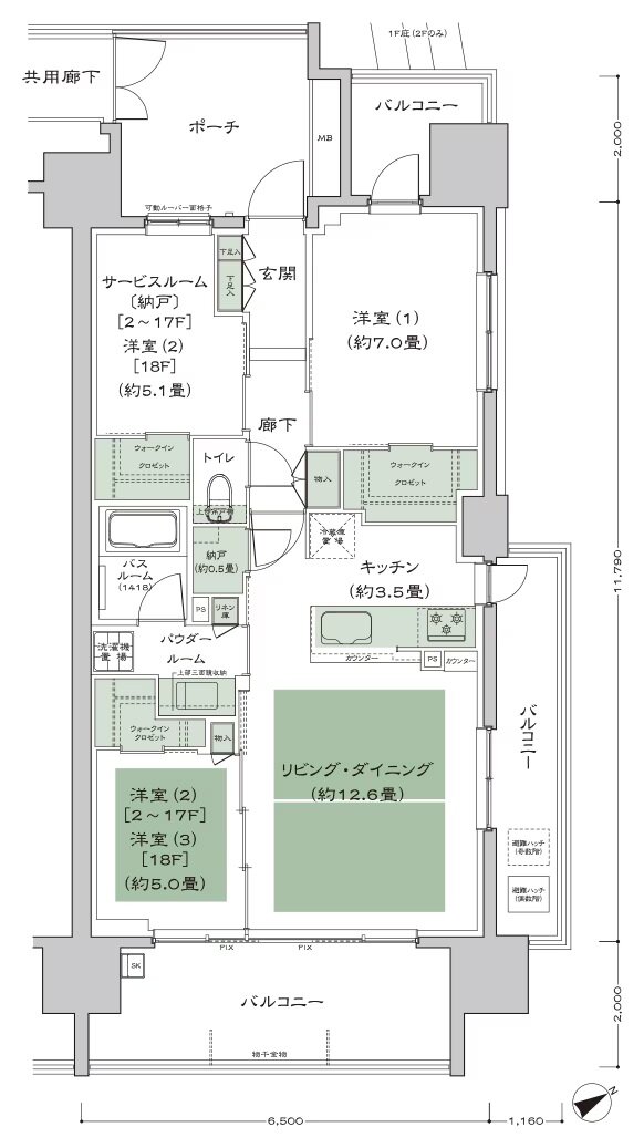シティタワー名古屋東別院 間取り E1(2-17F) type