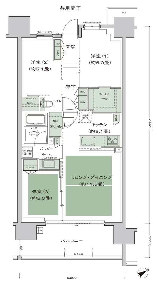 シティタワー名古屋東別院 間取り B'b2 type