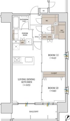 那覇壺屋やちむん通りマンションプロジェクト 間取り Cタイプ