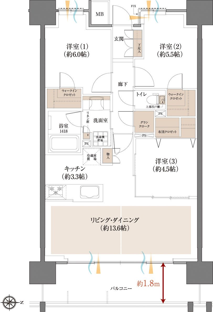 レーベン福島 ONE TOWER 間取り E type
