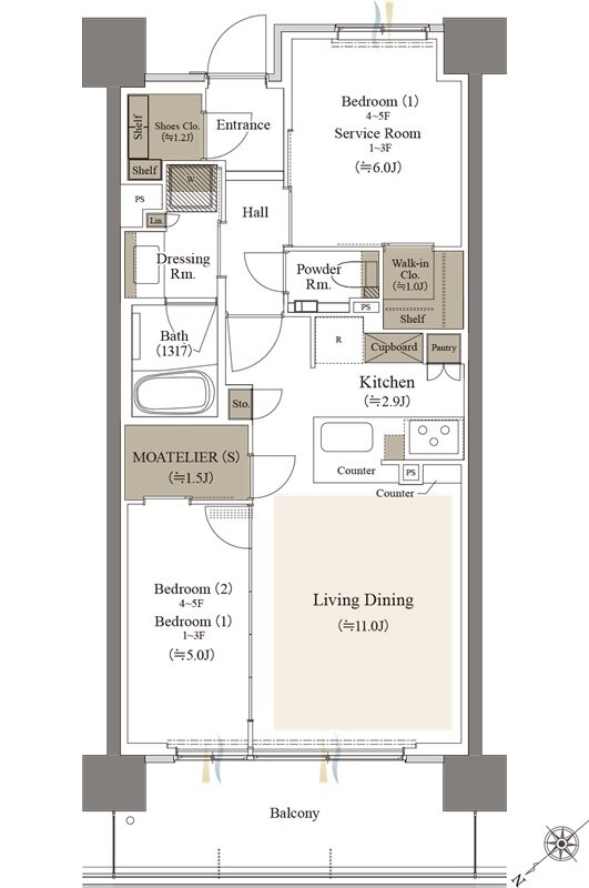 リビオシティ文京小石川 間取り Bw-59B2タイプ(第三期1次)