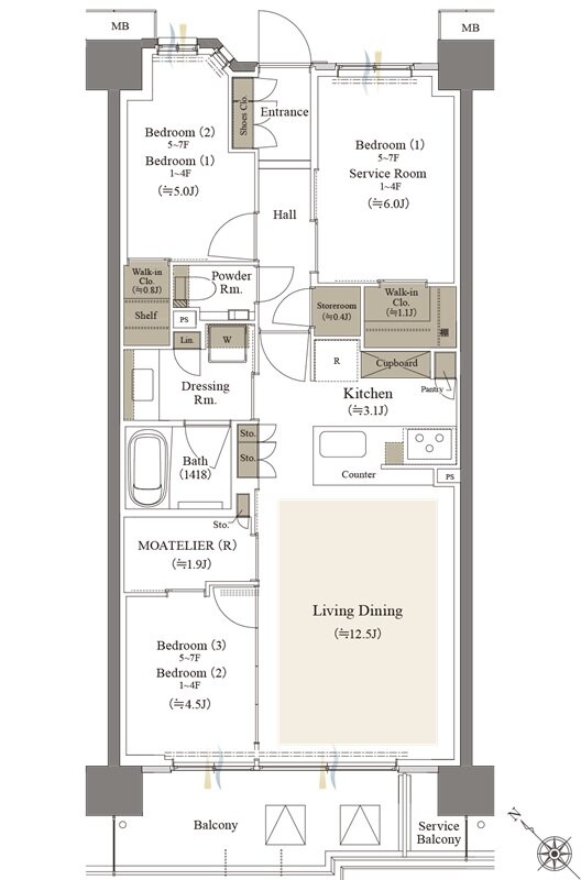 リビオシティ文京小石川 間取り E-72Lタイプ(第三期1次)