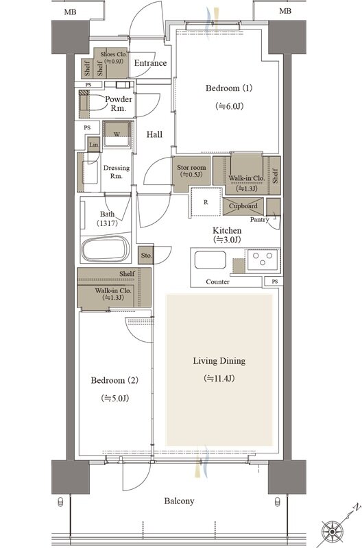 リビオシティ文京小石川 間取り C-60Gタイプ（第三期1次）