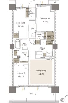 リビオシティ文京小石川 間取り C-63Dタイプ（第三期1次）