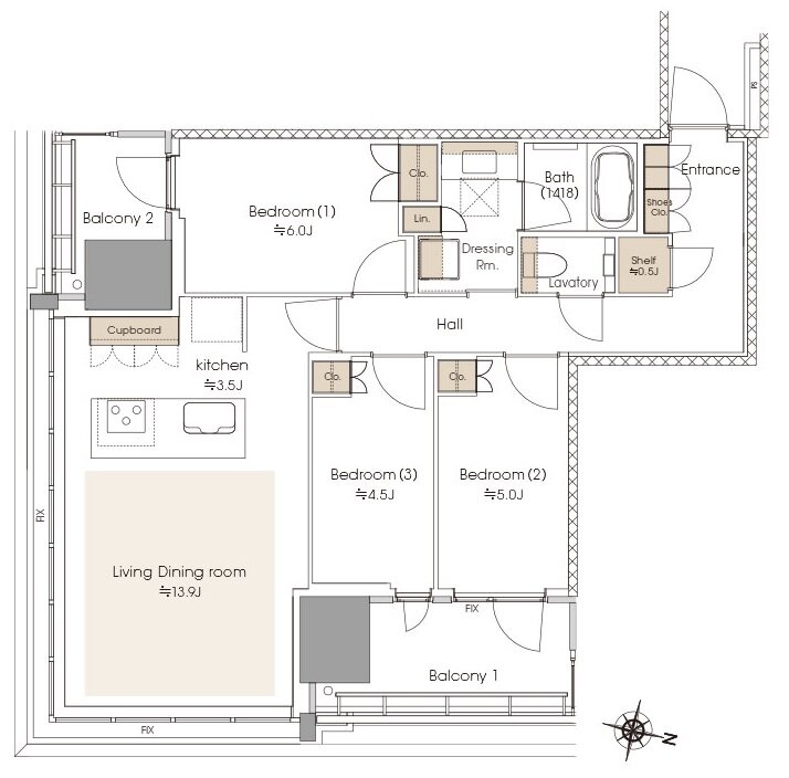 リビオタワー品川 間取り 75Aseタイプ