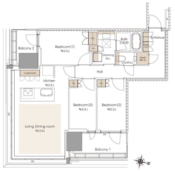 リビオタワー品川 間取り 75Aseタイプ