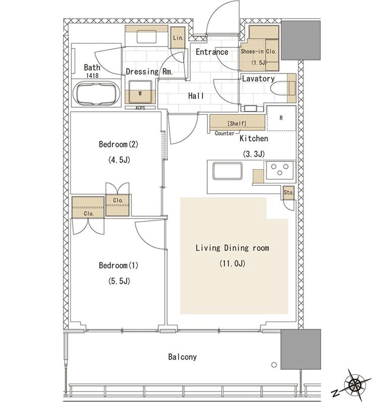 リビオタワー品川 間取り 55Bwタイプ