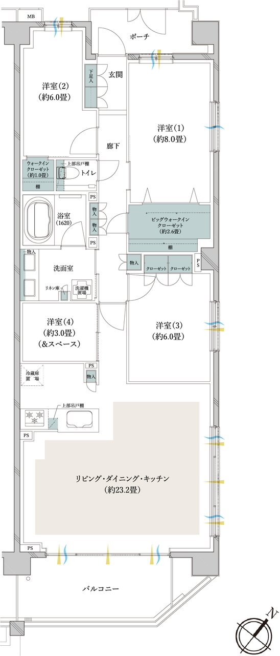 クレストレジデンス横浜汐見台パークフロント 間取り B-H type(第3期)