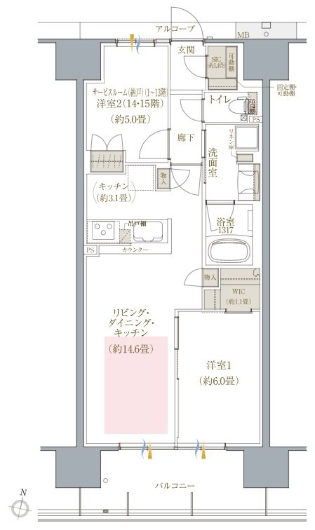 ヴェリテ金剛ルネ クロスサイト 間取り Mタイプ
