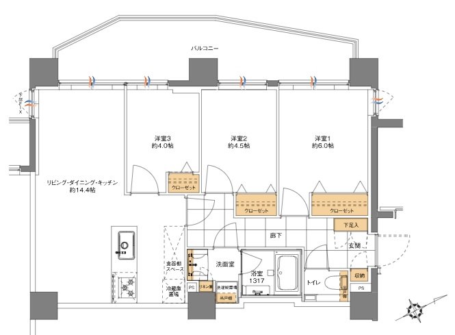 バースシティすずかけ台 間取り F2タイプ