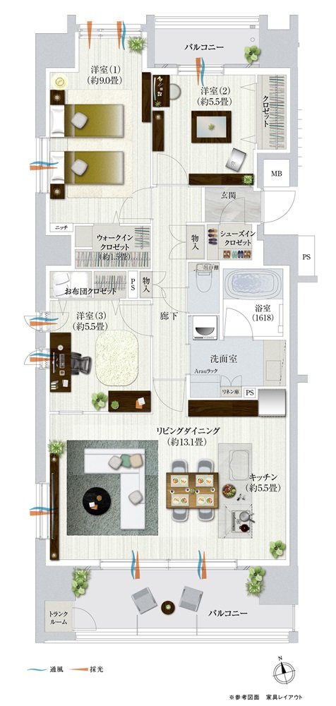 デュオヒルズ弘前駅前 間取り Aタイプ