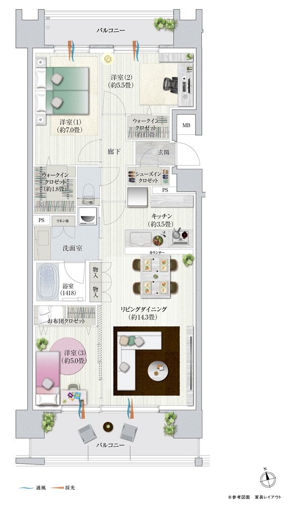 デュオヒルズ弘前駅前 間取り Cタイプ