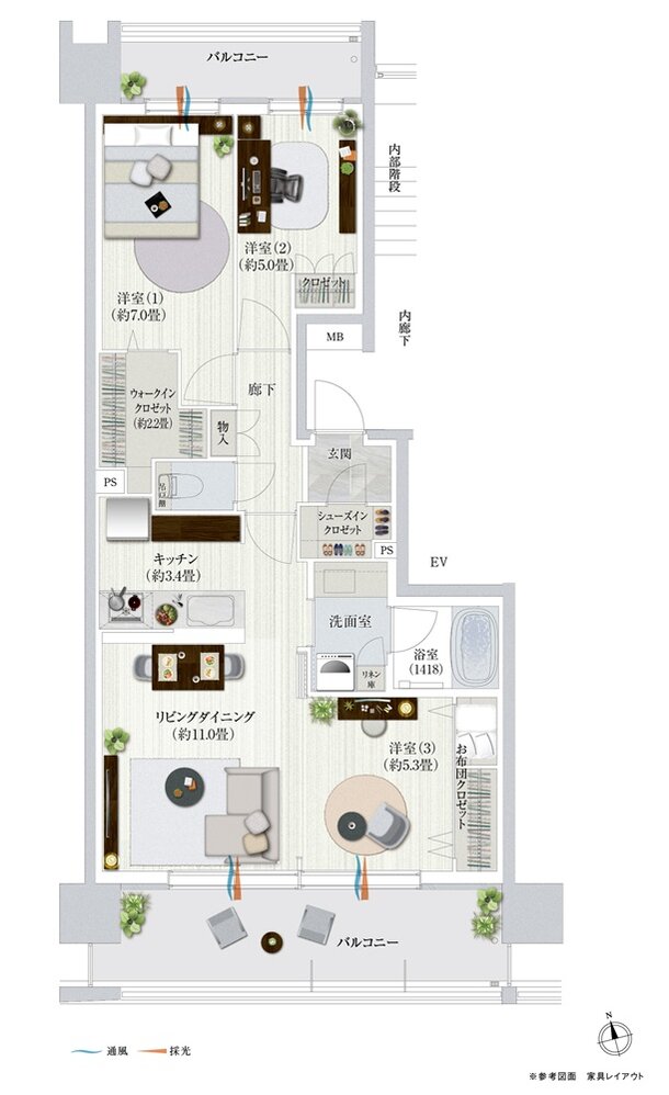 デュオヒルズ弘前駅前 間取り B2タイプ（第2期1次）