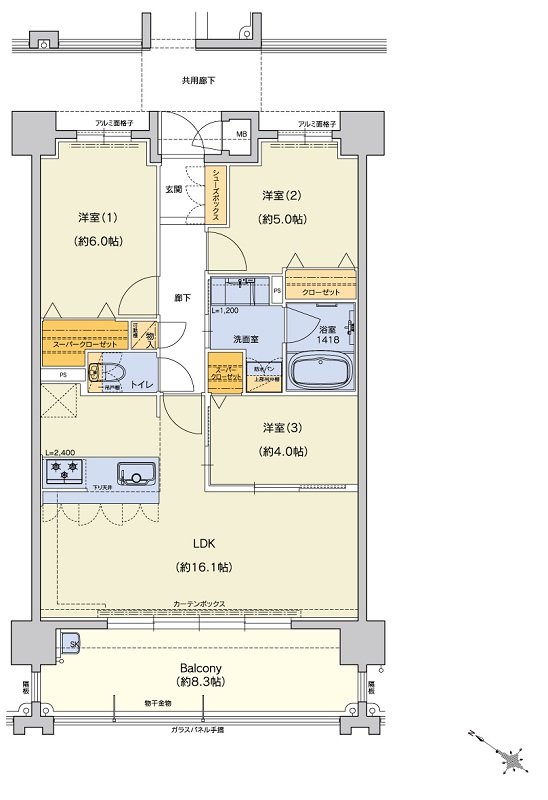 クラブスタイル 和白駅前シーサイド 間取り Cタイプ(2F~7F)