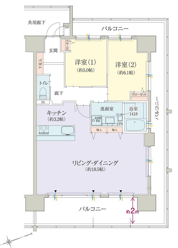 オブリージュ浜松レジデンス 間取り F type PLAN2