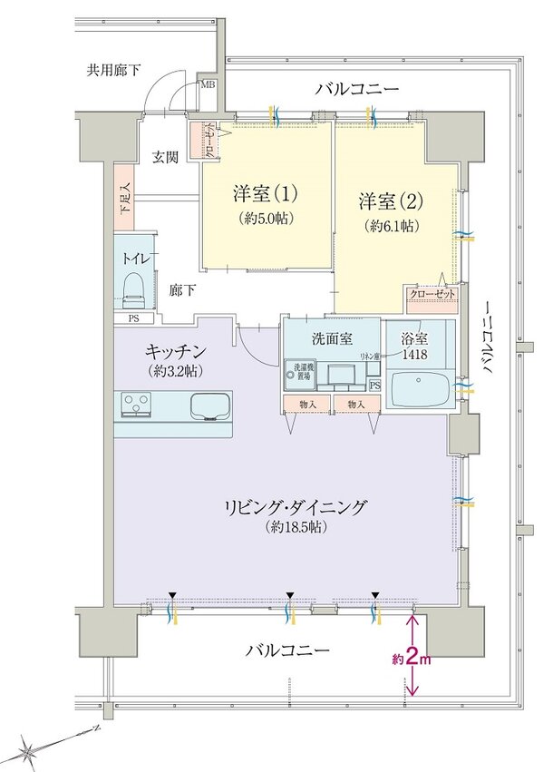 オブリージュ浜松レジデンス 間取り F type PLAN2