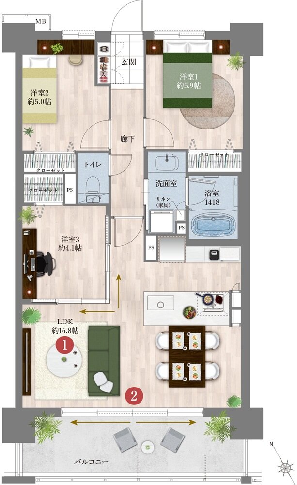 レクシア青葉東ティアード 間取り C type