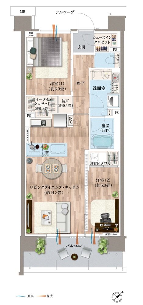 デュオヒルズ蘇我ザ・スカイ 間取り B3 TYPE（3期3次以降）