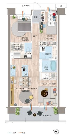 デュオヒルズ蘇我ザ・スカイ 間取り C6(f) TYPE（3期3次以降）