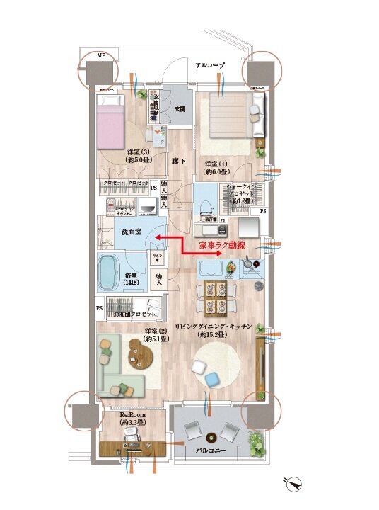 デュオヒルズ蘇我ザ・スカイ 間取り F3(re) TYPE(3期5次以降)