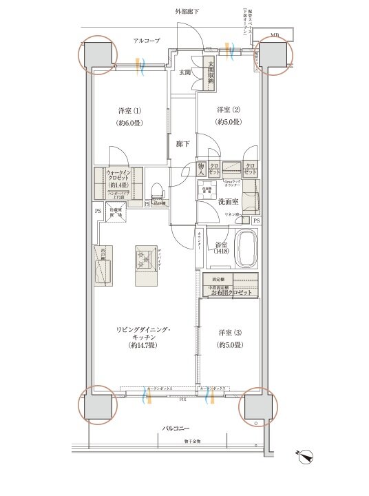 デュオヒルズ蘇我ザ・スカイ 間取り C7(f) TYPE（3期5次以降）