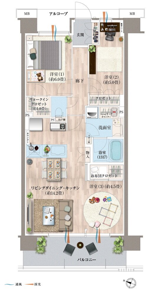 デュオヒルズ蘇我ザ・スカイ 間取り E4 TYPE(5期1次以降)