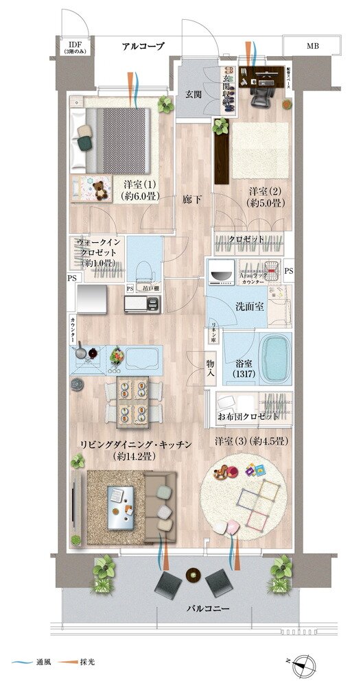 デュオヒルズ蘇我ザ・スカイ 間取り E3 TYPE(5期1次以降)