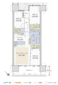 デュオヒルズ水戸三の丸タワー 間取り F1 type (先着順)