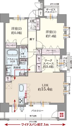 ファーネスト博多ルシエEAST／ファーネスト博多ルシエWEST 間取り E typeメニュー2（WEST）