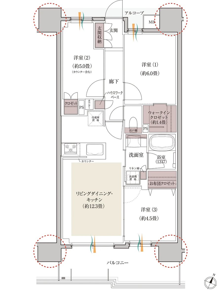 デュオヒルズ六甲道 間取り Hタイプ（第3期）