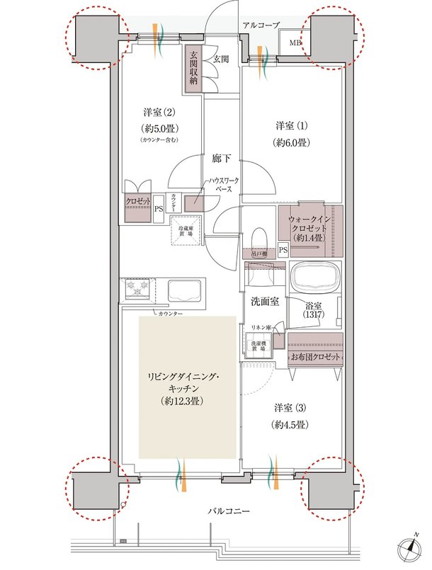 デュオヒルズ六甲道 間取り Hタイプ（第3期）