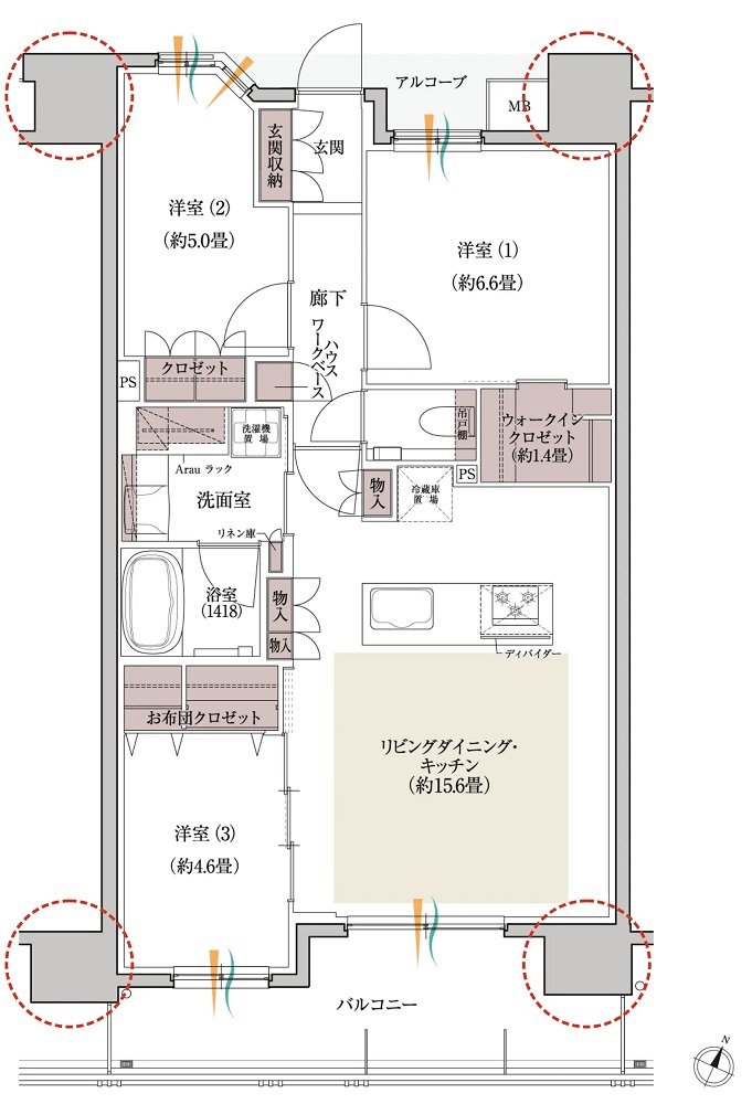 デュオヒルズ六甲道 間取り Jタイプ（第3期）