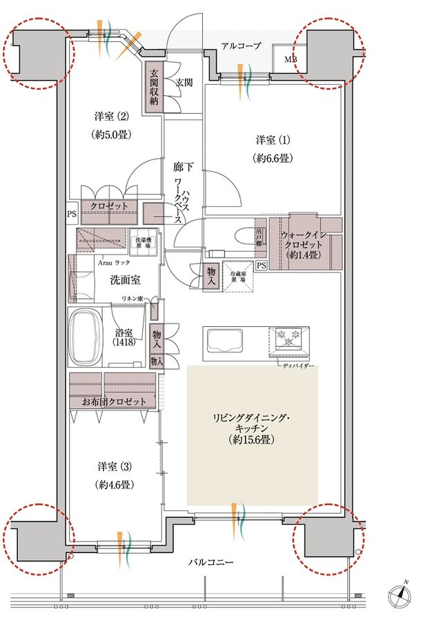 デュオヒルズ六甲道 間取り Jタイプ（第3期）