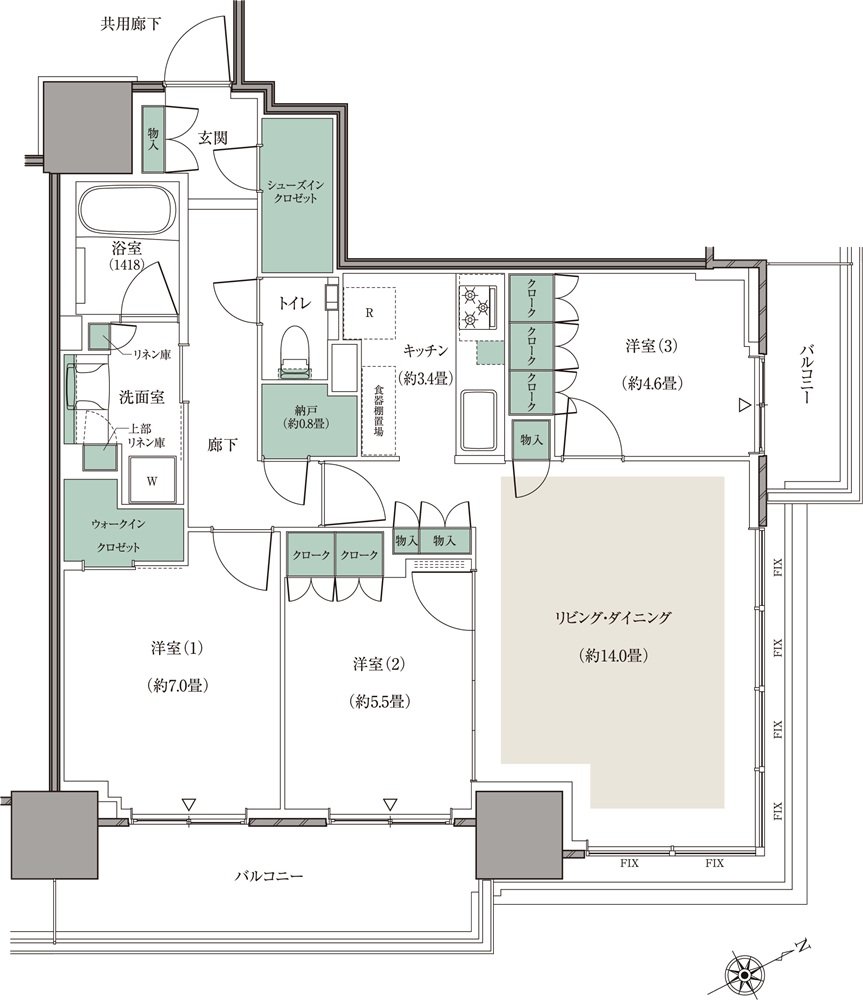 リーフシティ市川　ザ・タワー 間取り NE83Lタイプ