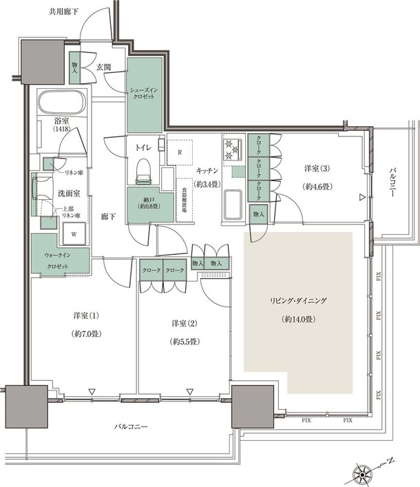 リーフシティ市川　ザ・タワー 間取り NE83Lタイプ
