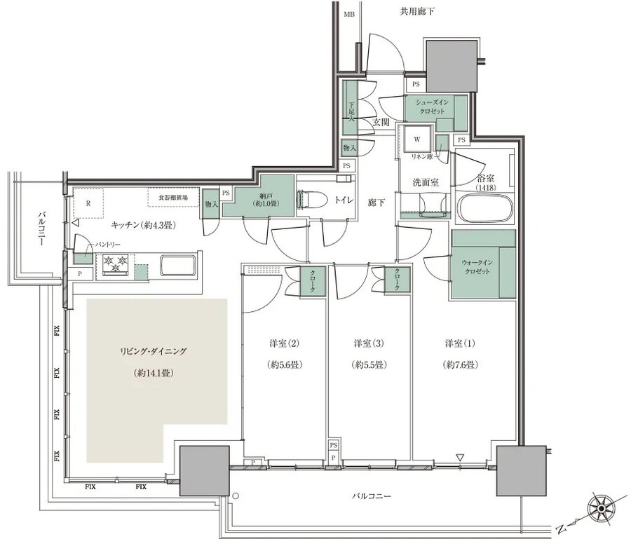 リーフシティ市川　ザ・タワー 間取り NW84Mタイプ