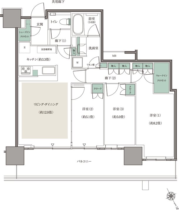 リーフシティ市川　ザ・タワー 間取り N77Jタイプ