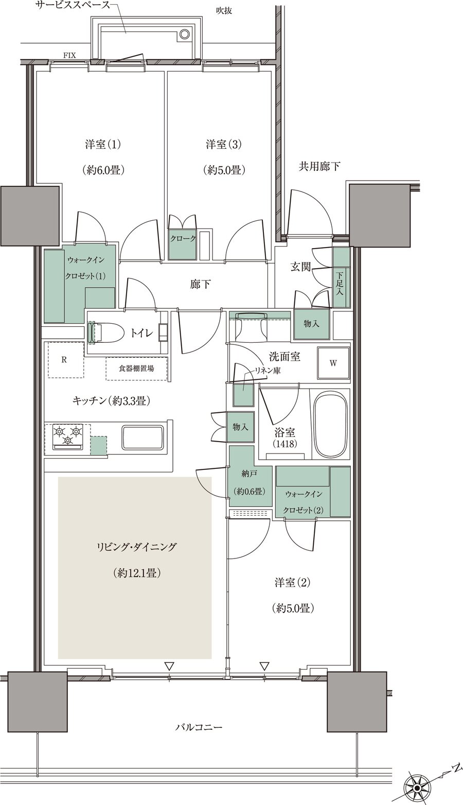 リーフシティ市川 ザ・タワー 間取り E71Eタイプ