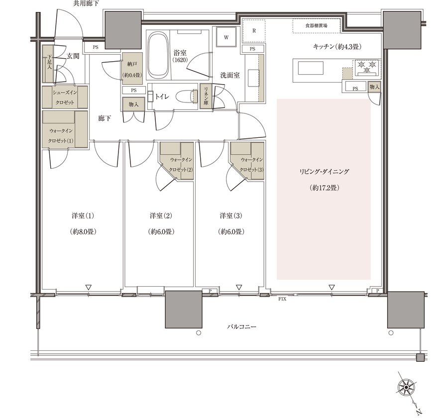 リーフシティ市川　ザ・タワー 間取り P-N95Eタイプ