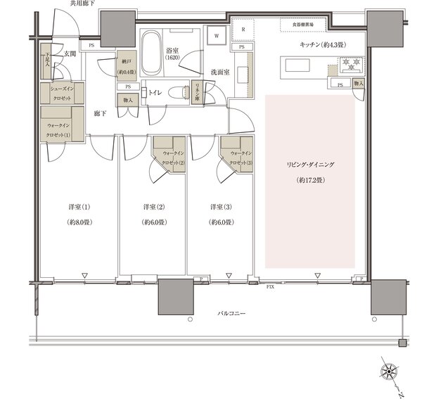 リーフシティ市川　ザ・タワー 間取り P-N95Eタイプ